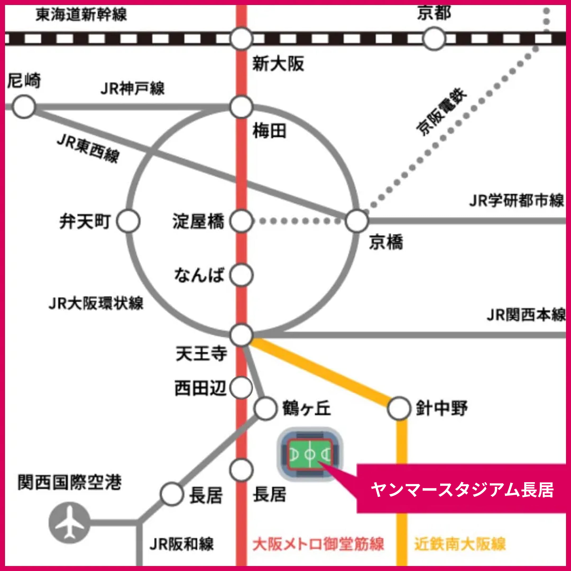 ヤンマースタジアム長居の路線図